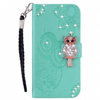 Housse Samsung Galaxy S22 5G Hibou Mandala et Breloque