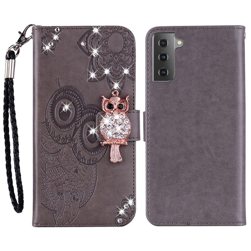 Housse Samsung Galaxy S22 5G Hibou Mandala et Breloque