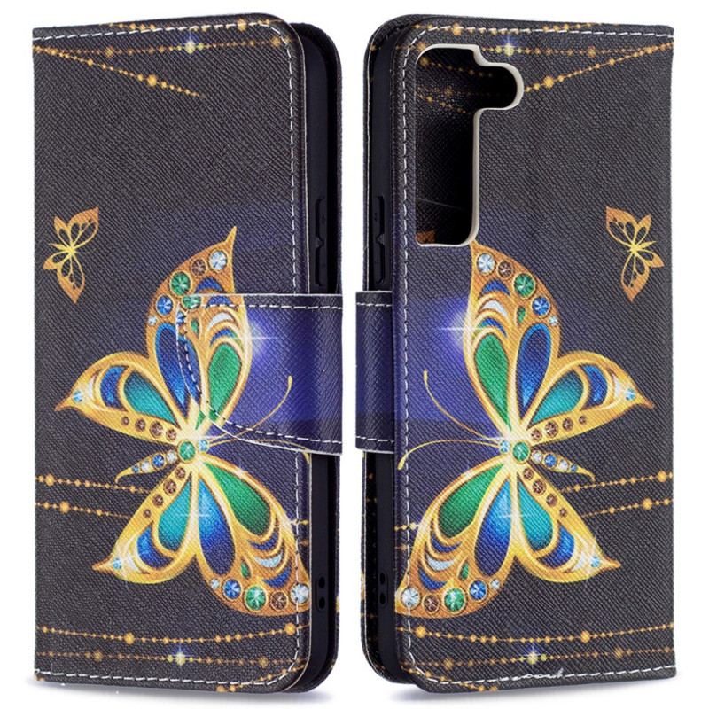 Housse Samsung Galaxy S22 5G Papillons Dorés