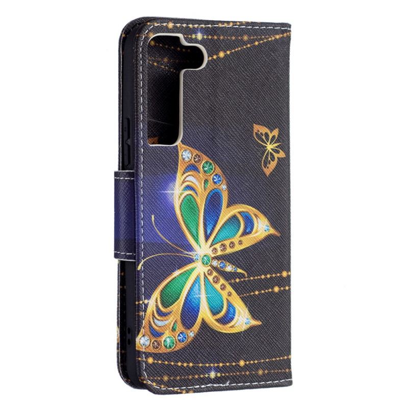 Housse Samsung Galaxy S22 5G Papillons Dorés