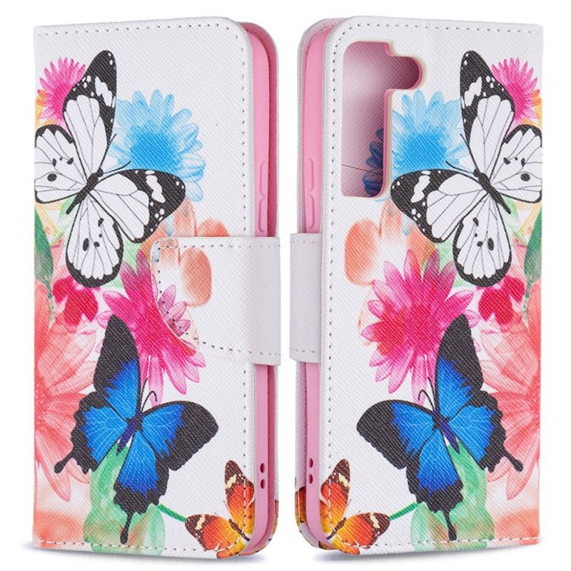 Housse Samsung Galaxy S22 5G Papillons et Fleurs Peints