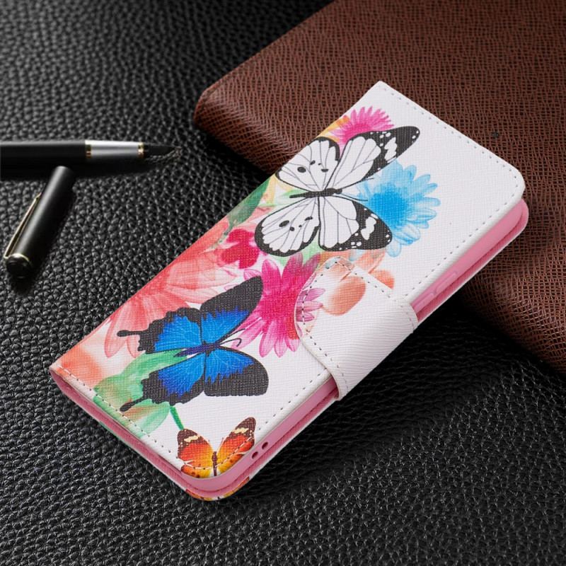 Housse Samsung Galaxy S22 5G Papillons et Fleurs Peints