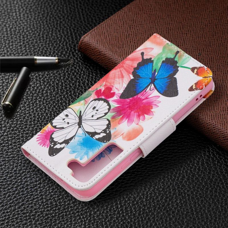 Housse Samsung Galaxy S22 5G Papillons et Fleurs Peints