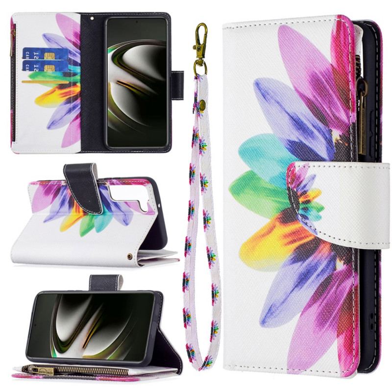 Housse Samsung Galaxy S22 5G Poche Zippée Fleur