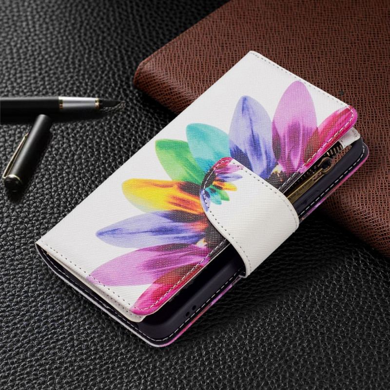 Housse Samsung Galaxy S22 5G Poche Zippée Fleur