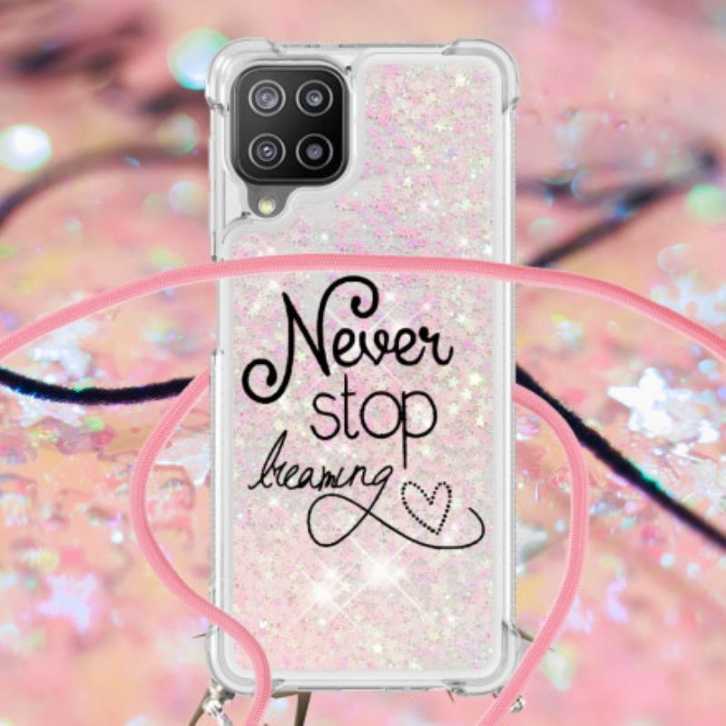 Coque Samsung Galaxy A22 4G à Cordon Paillettes Never Stop