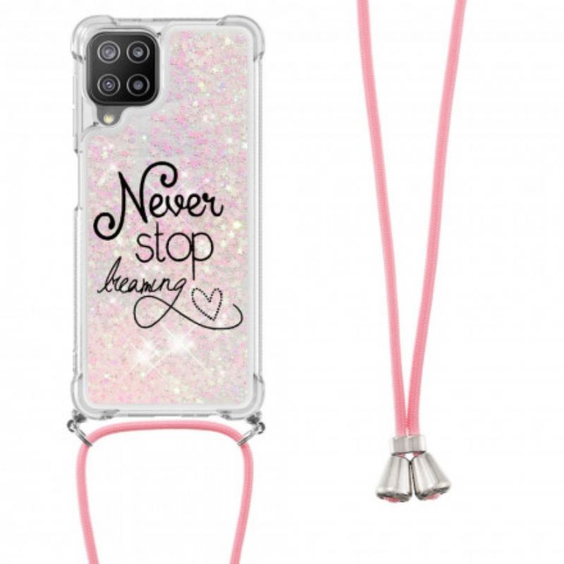 Coque Samsung Galaxy A22 4G à Cordon Paillettes Never Stop