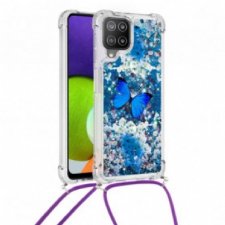 Coque Samsung Galaxy A22 4G à Cordon Paillettes Papillons