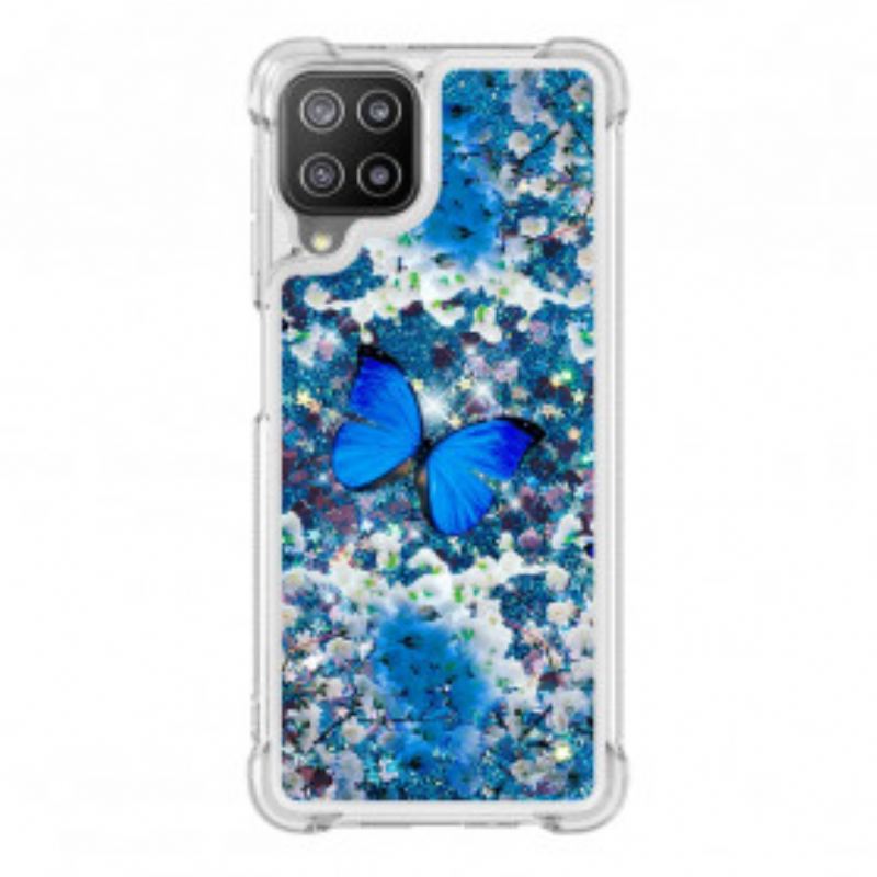 Coque Samsung Galaxy A22 4G Papillons Bleus Paillettes