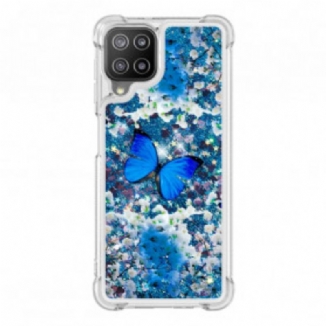 Coque Samsung Galaxy A22 4G Papillons Bleus Paillettes