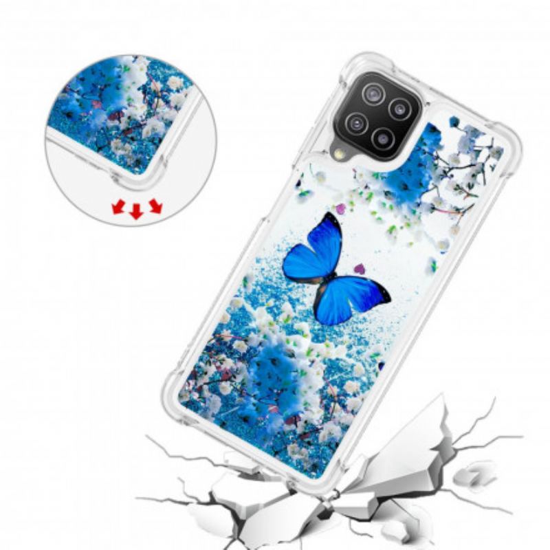 Coque Samsung Galaxy A22 4G Papillons Bleus Paillettes