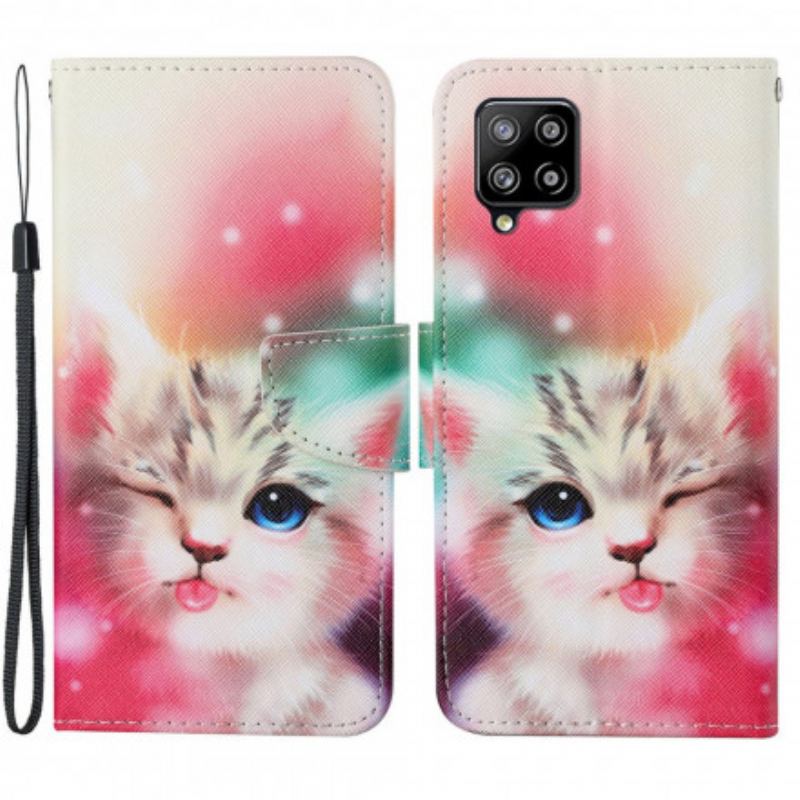 Housse Samsung Galaxy A22 4G Cutie Cat avec Lanière