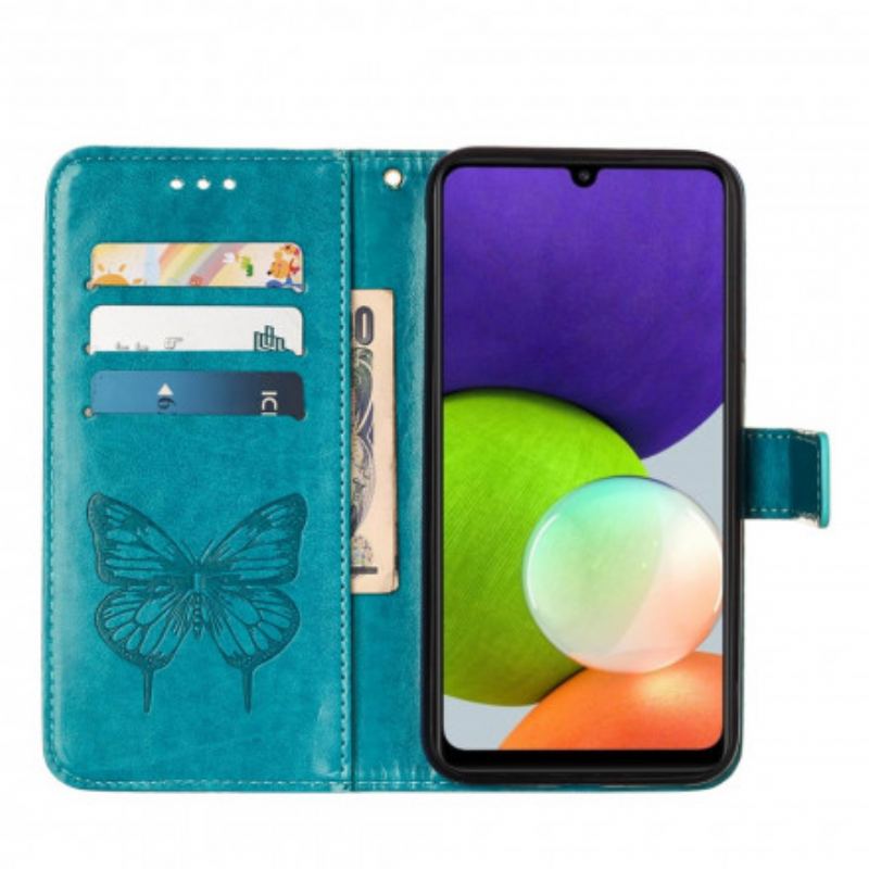 Housse Samsung Galaxy A22 4G Papillon Design avec Lanière