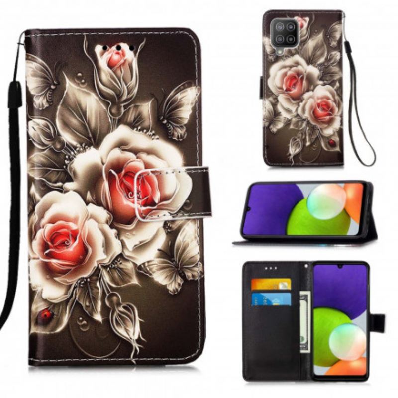 Housse Samsung Galaxy A22 4G Roses Dorées