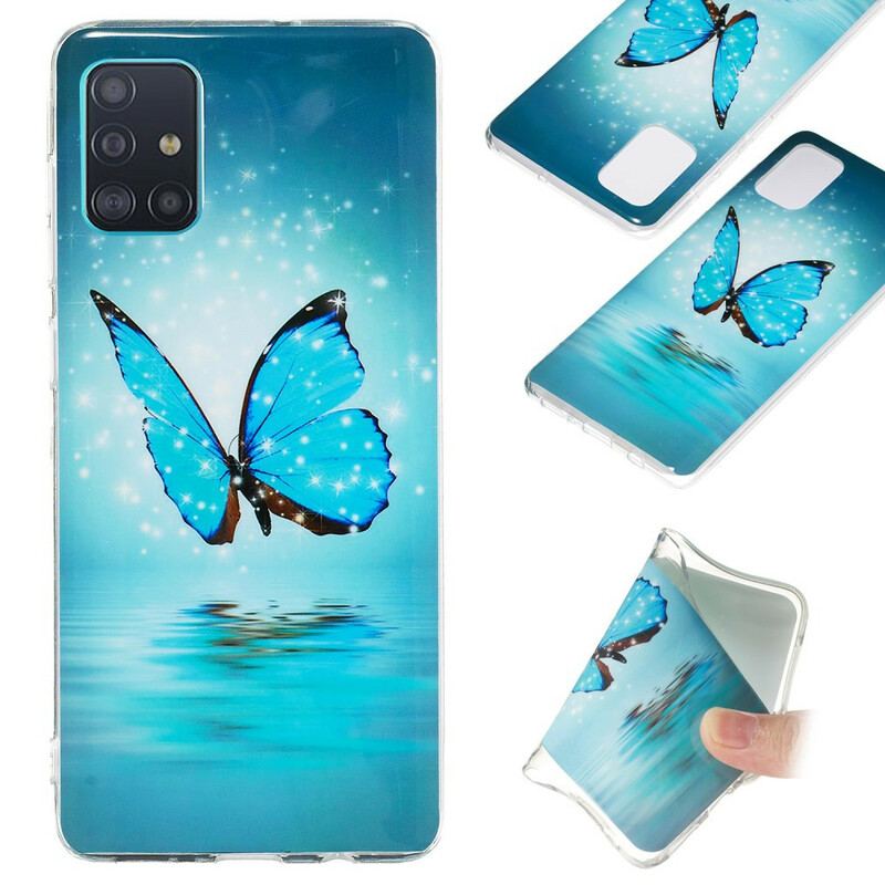 Coque Samsung Galaxy A71 Papillon Bleu Fluorescente