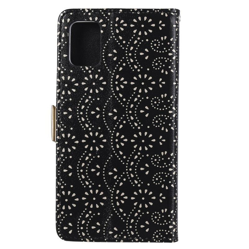 Housse Samsung Galaxy A71 Dentelle Porte-Monnaie à Lanière