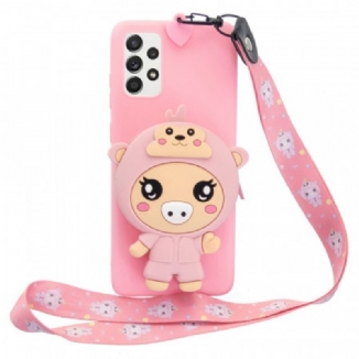 Coque Samsung Galaxy A53 5G Cochon 3D avec lanière Mousqueton