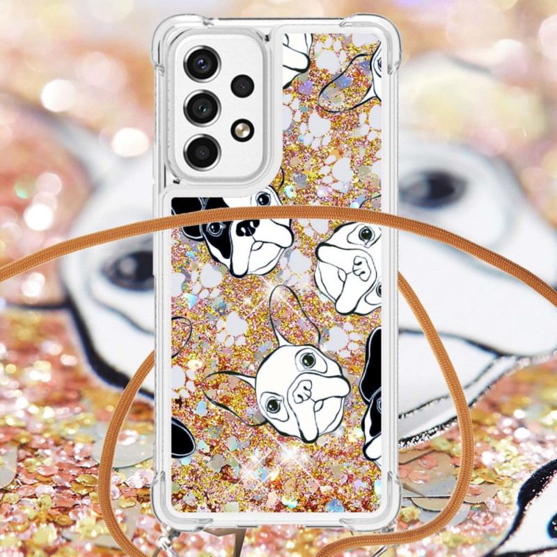 Coque Samsung Galaxy A53 5G à Cordon Paillettes Chiens