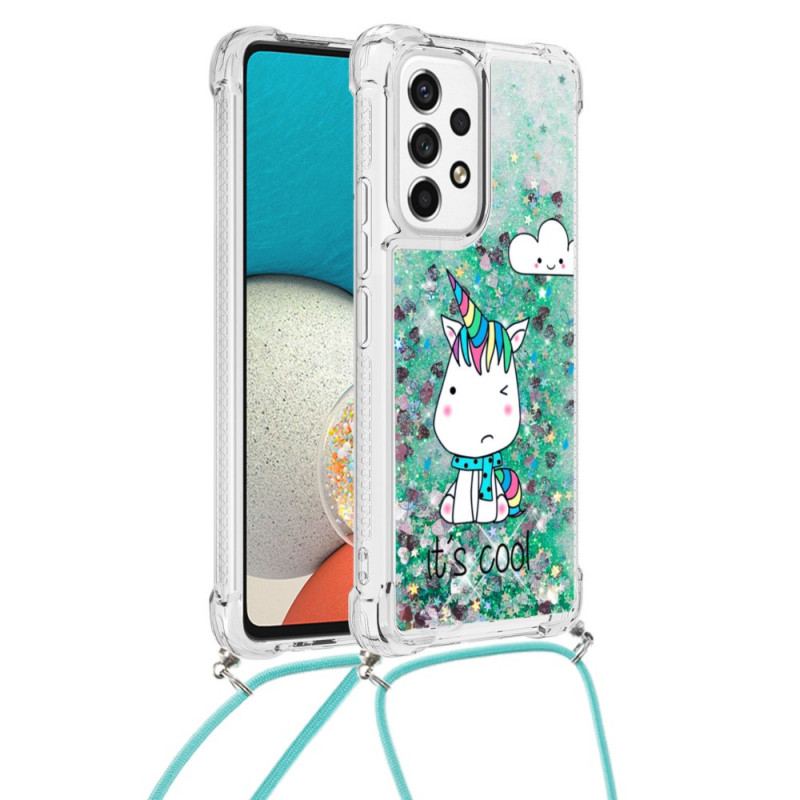 Coque Samsung Galaxy A53 5G à Cordon Paillettes Licorne