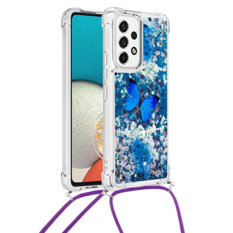 Coque Samsung Galaxy A53 5G à Cordon Paillettes Papillons