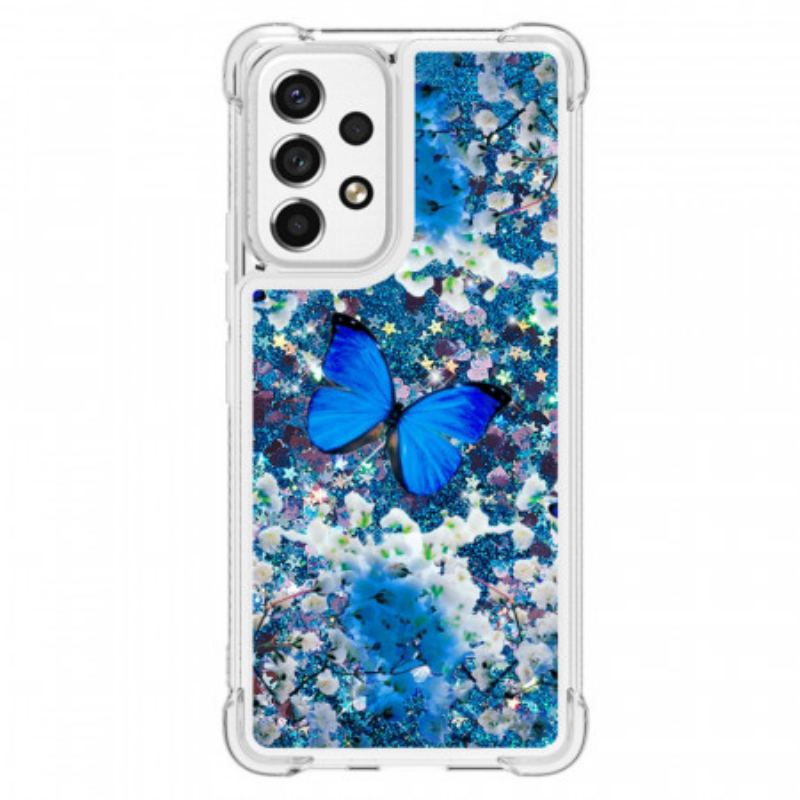 Coque Samsung Galaxy A53 5G Papillons Bleus Paillettes