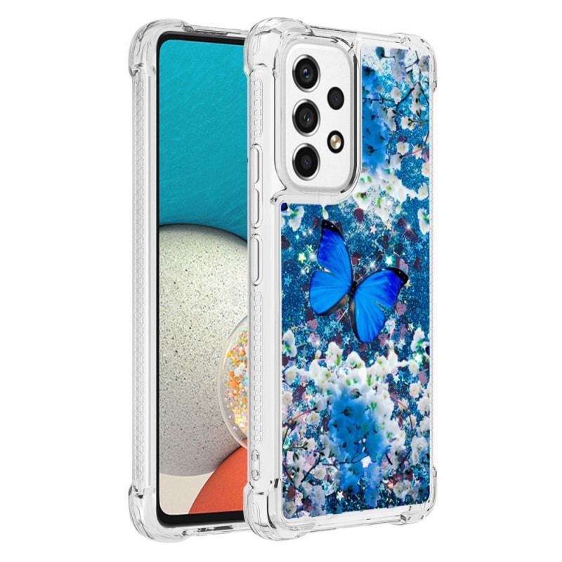 Coque Samsung Galaxy A53 5G Papillons Bleus Paillettes