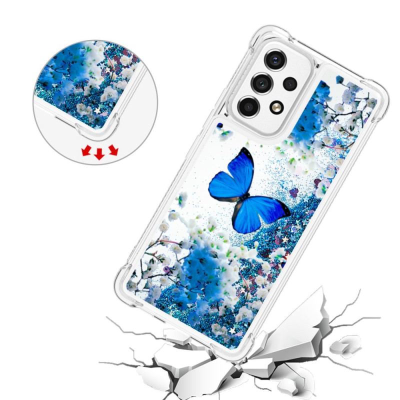 Coque Samsung Galaxy A53 5G Papillons Bleus Paillettes