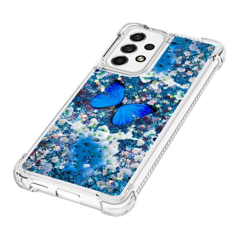 Coque Samsung Galaxy A53 5G Papillons Bleus Paillettes