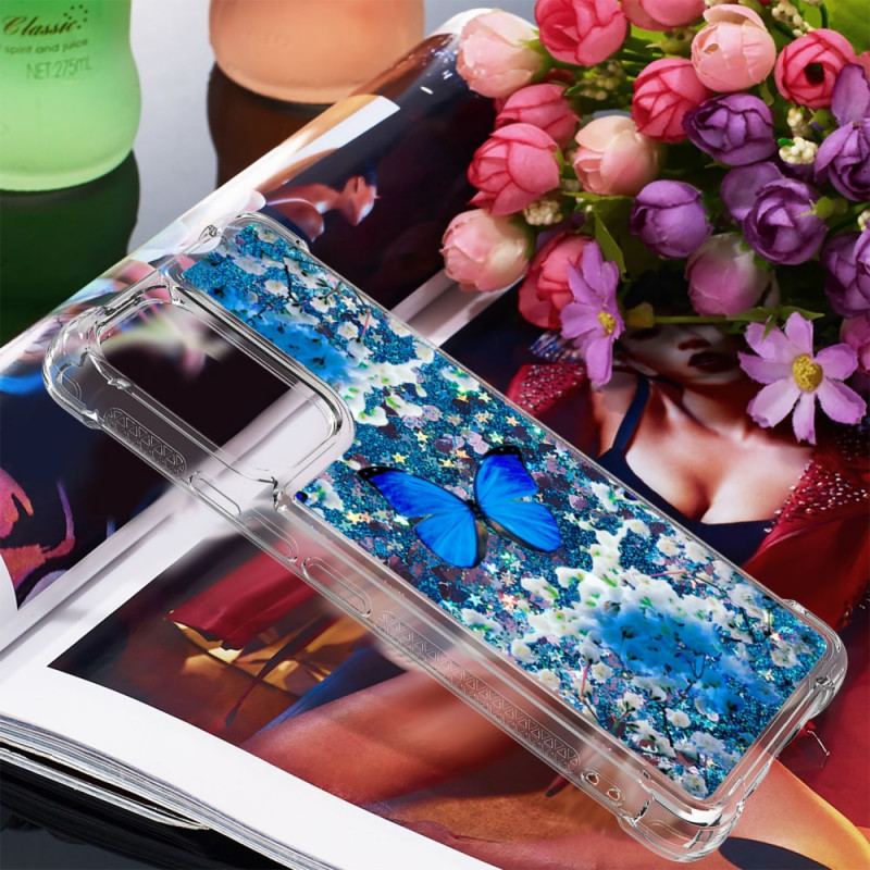 Coque Samsung Galaxy A53 5G Papillons Bleus Paillettes