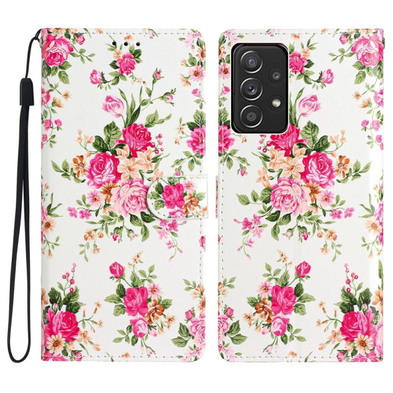 Housse Samsung Galaxy A53 5G Fleurs Liberty à Lanière