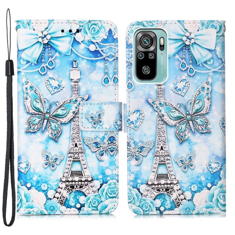 Housse Samsung Galaxy A53 5G Tour Eiffel Papillons à Lanière