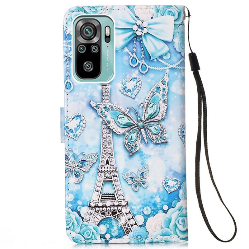 Housse Samsung Galaxy A53 5G Tour Eiffel Papillons à Lanière