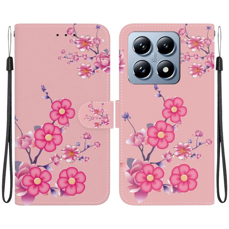 Housse Xiaomi 14T Pro Motif Sakura à Lanièr