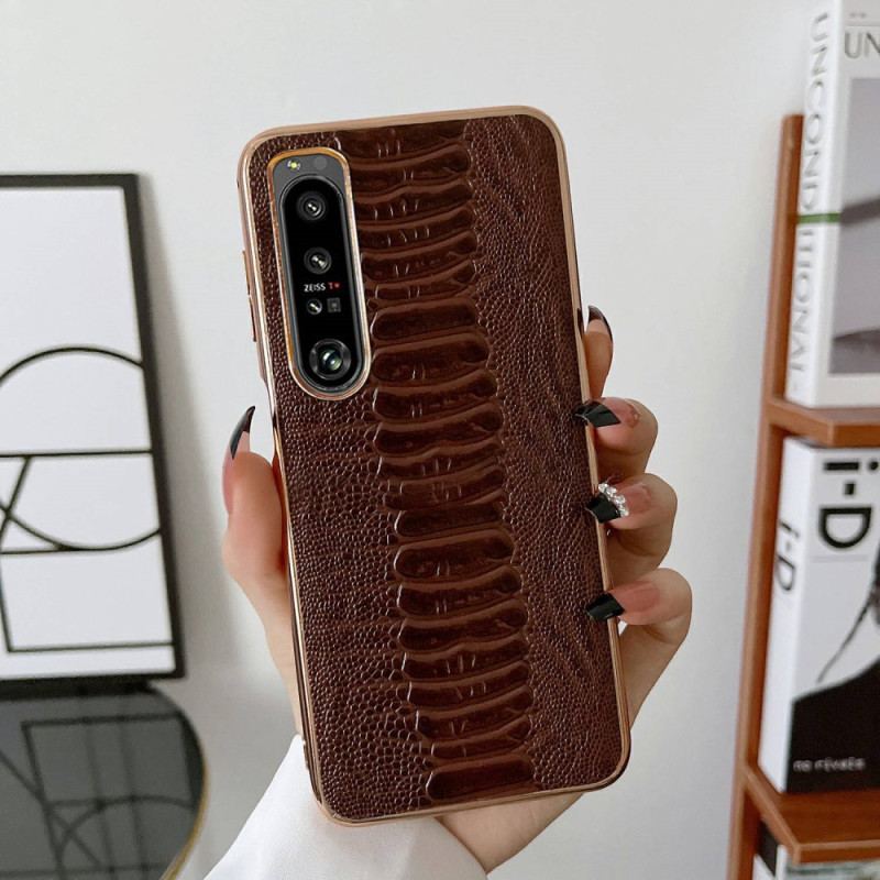 Coque Sony Xperia 1 IV Cuir Véritable Style Crocodile