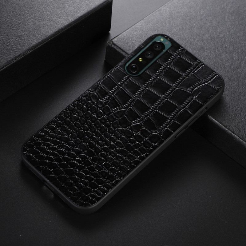 Coque Sony Xperia 1 IV Véritable Cuir Texture Crocodile