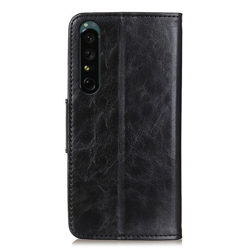 Housse Sony Xperia 1 IV Cuir Fendu Fermoir Vintage