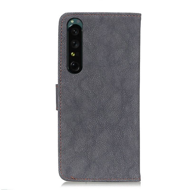 Housse Sony Xperia 1 IV Cuir Fendu Vintage KHAZNEH