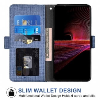 Housse Sony Xperia 1 IV Jeans avec Porte-Cartes Rotatif