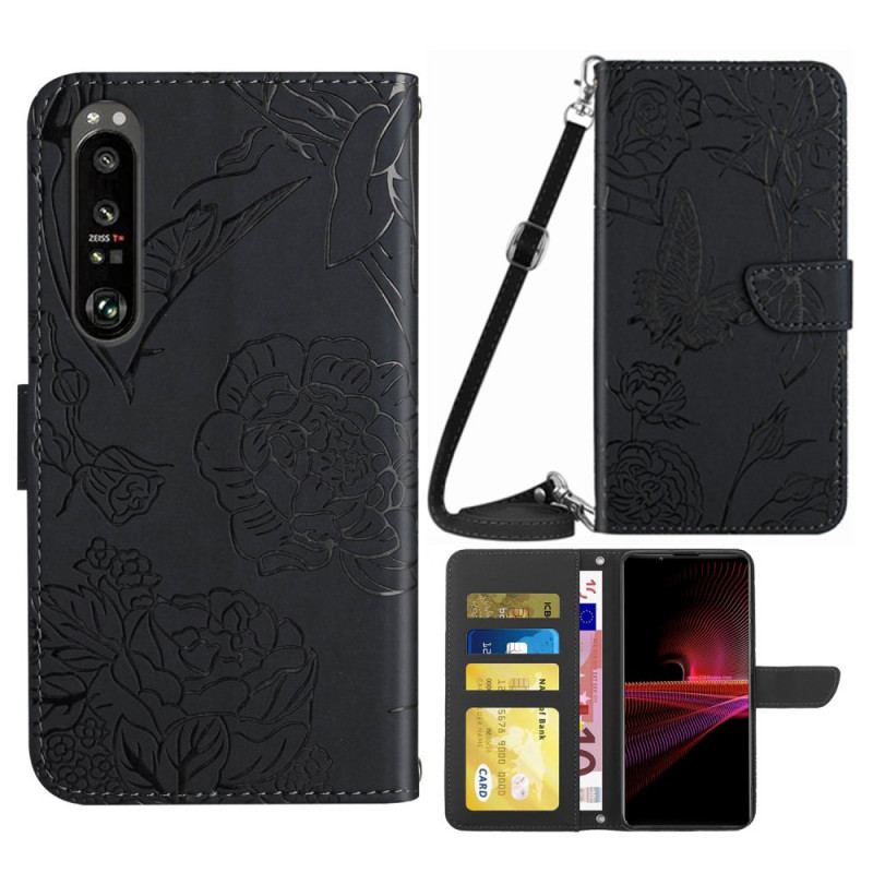 Housse Sony Xperia 1 IV Papillons et Bandoulière