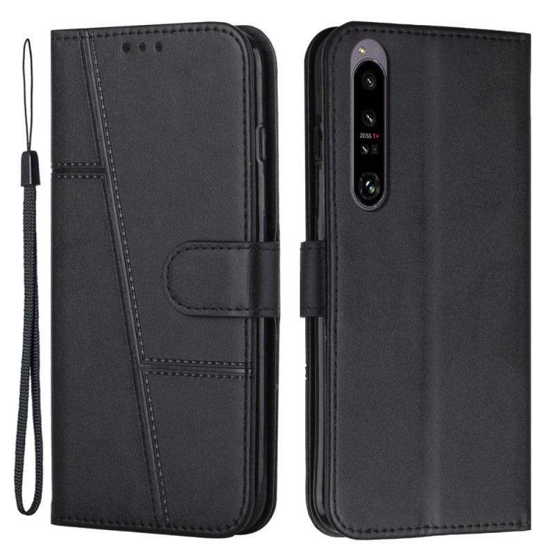 Housse Sony Xperia 1 IV Style Cuir Géométrique avec Lanière