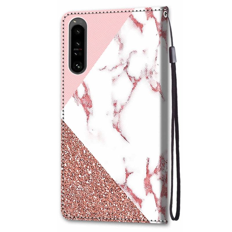 Housse Sony Xperia 1 IV Triangle en Marbre et Paillettes