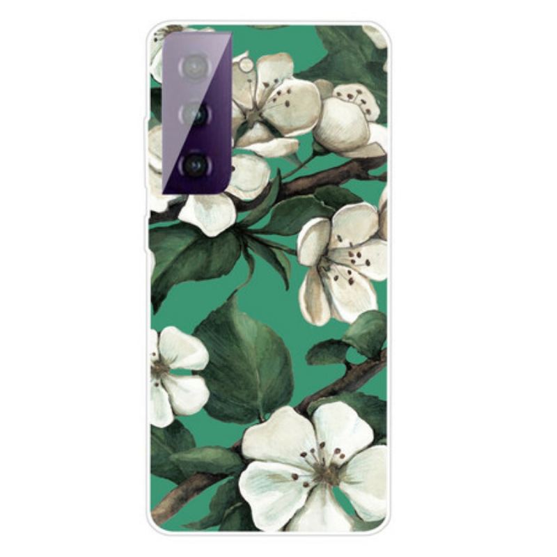 Coque Samsung Galaxy S21 FE Fleurs Blanches Peintes