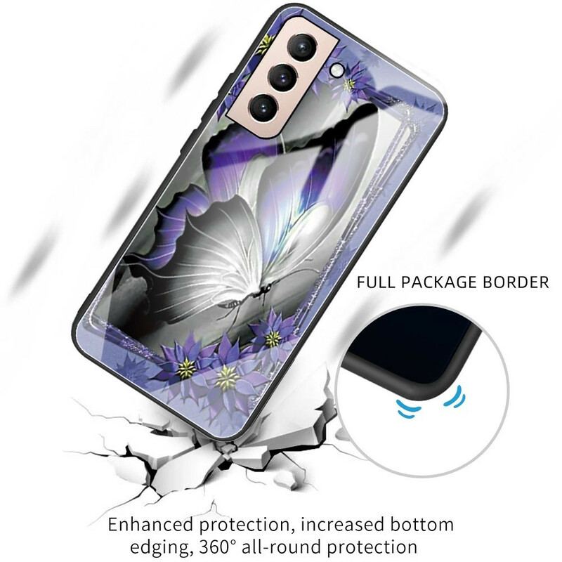 Coque Samsung Galaxy S21 FE Verre Trempé Papillon Violet