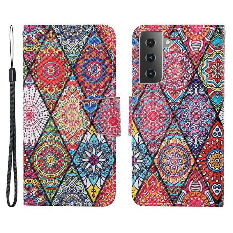 Housse Samsung Galaxy S21 FE Patchwork avec Lanière