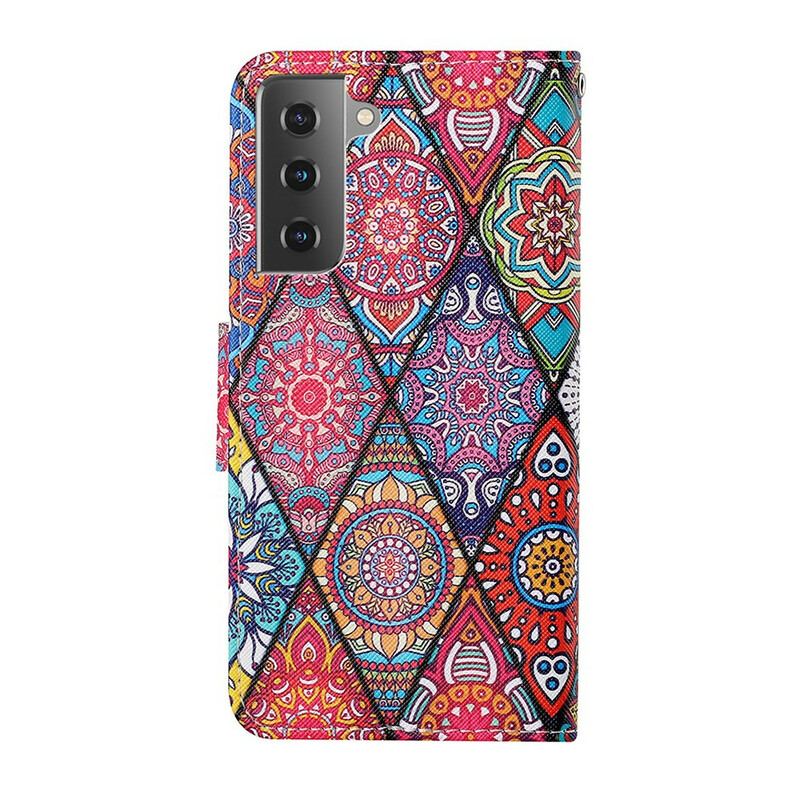 Housse Samsung Galaxy S21 FE Patchwork avec Lanière