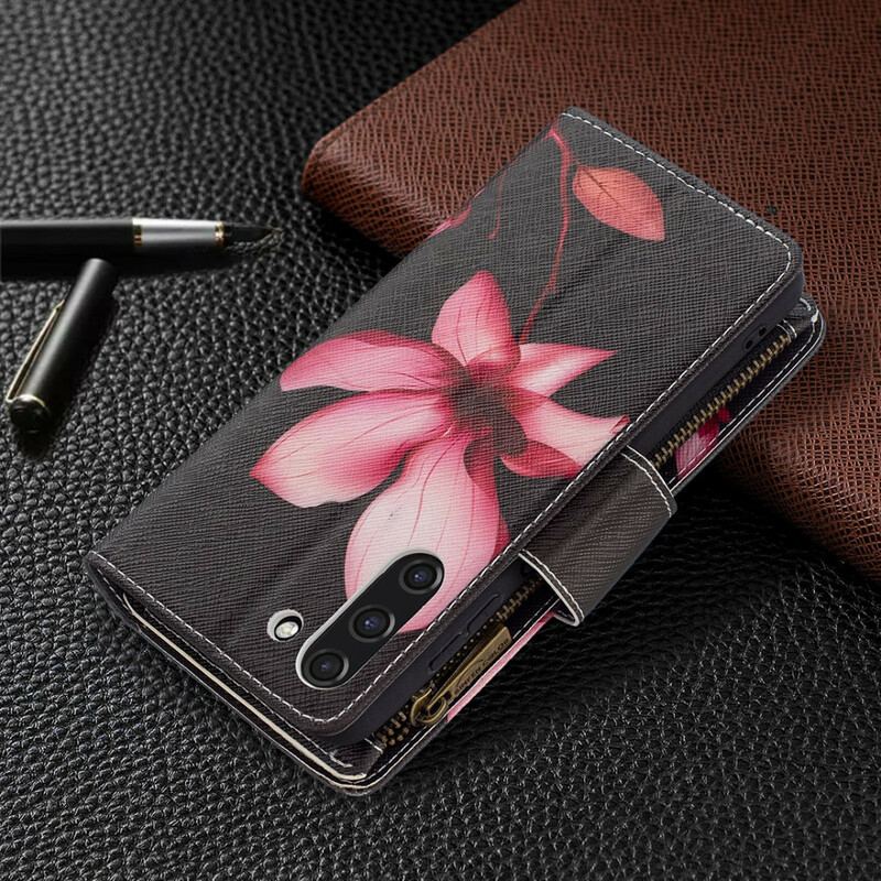 Housse Samsung Galaxy S21 FE Poche Zippée Fleur