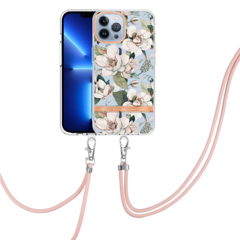 Coque iPhone 15 Pro Max à Cordon Fleurs