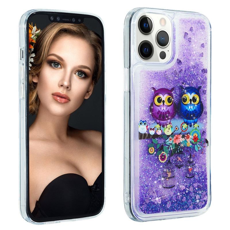 Coque iPhone 15 Pro Max Paillettes Couple de Hiboux