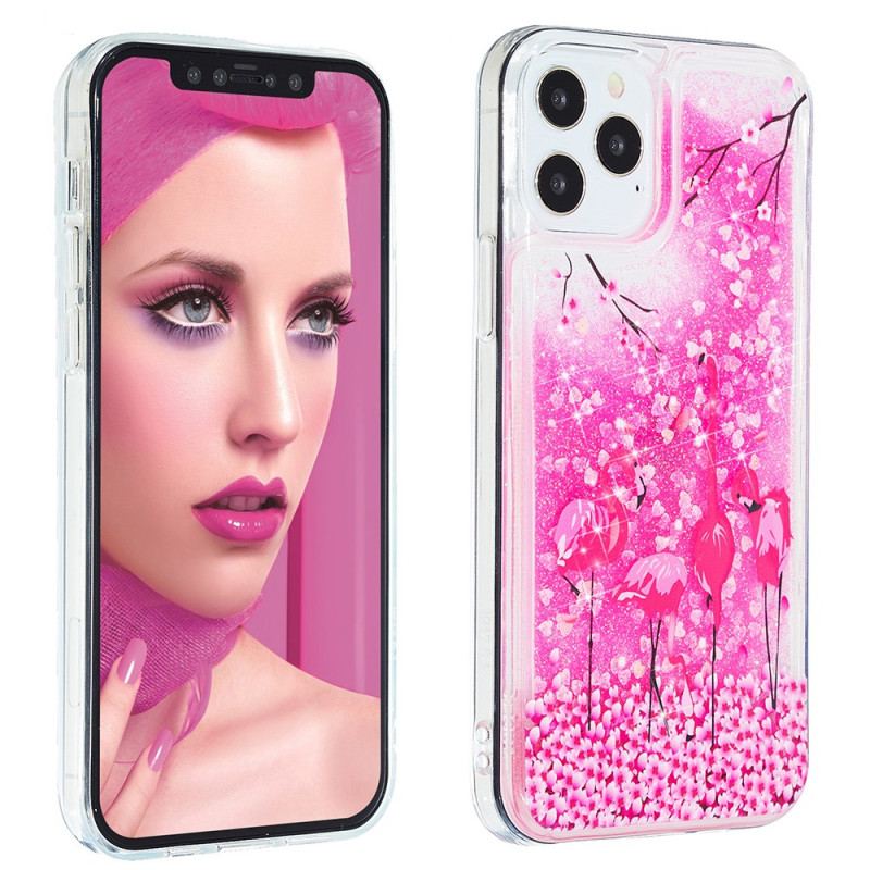 Coque iPhone 15 Pro Max Paillettes Flamants Roses