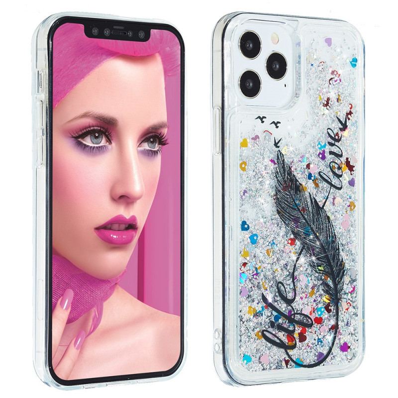 Coque iPhone 15 Pro Max Paillettes Plume